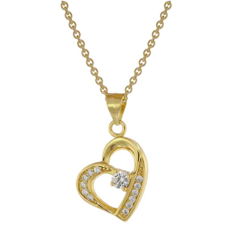 trendor 75847 Herz-Anhänger mit Halskette für Damen Gold auf Silber Zirkonia