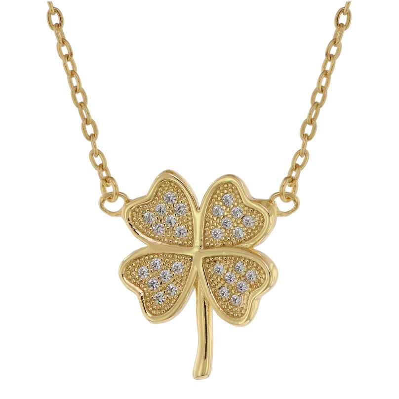 trendor 75488 Damen-Halskette mit Kleeblatt Gold auf Silber mit Zirkonias 4260641758487