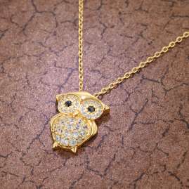 trendor 75853 Ladies' Owl Pendant Necklace Gold Plated Silver Cubic Zirconias