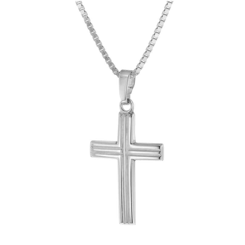 trendor 51165 Cross Pendant 20 mm White Gold 375 with Silver Necklace 42/40 cm 4260727511654