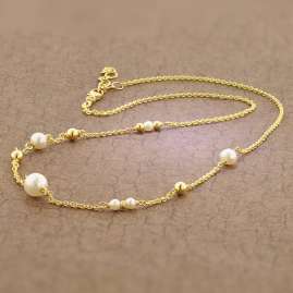 trendor 51351 Necklace For Women 925 Silver Gold-Plated With Freshwater Pearls