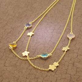 trendor 51352 Halskette für Damen 925 Silber Goldplattiert 2-reihiges Collier
