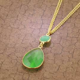 trendor 51357 Ladies' Necklace 925 Silver Gold-Plated With Green Quartz
