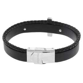 trendor 75875 Men's Bracelet Black Leather Steel Cross
