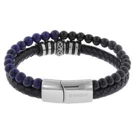 trendor 75876 Men's Bracelet Black Leather / Onyx / Steel