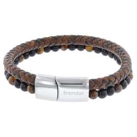 trendor 75877 Men's Bracelet Brown Leather / Onyx / Tiger Eye