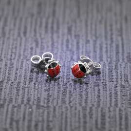trendor 35826 Silver Earrings Ladybug