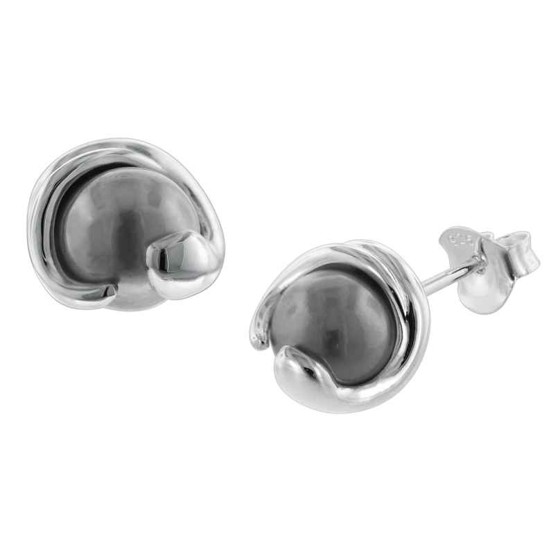 trendor 08779 Silver Earrings Grey Glass Pearl 4260497087793
