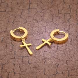trendor 75899 Damen Ohrringe Gold auf Edelstahl Creolen mit Kreuz