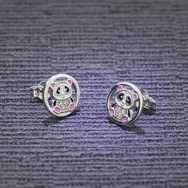 trendor 51041 Girls Stud Earrings Panda Bear 925 Silver