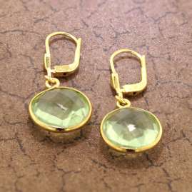 trendor 51356 Earrings 925 Sterling Silver Gold-Plated with Light Green Quartz