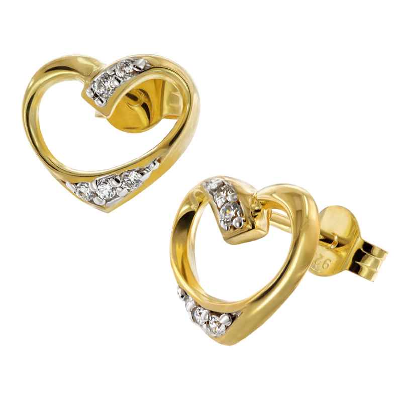 trendor 41646 Women's Earrings Gold Plated 925 Silver Cubic Zirconia Heart 4260769416467