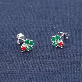 trendor 41652 Girl's Earrings 925 Silver Studs Lucky Clover with Beetle