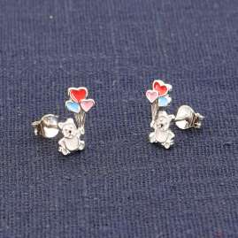 trendor 41651 Girls Earrings Silver 925 Studs Teddy with Balloons