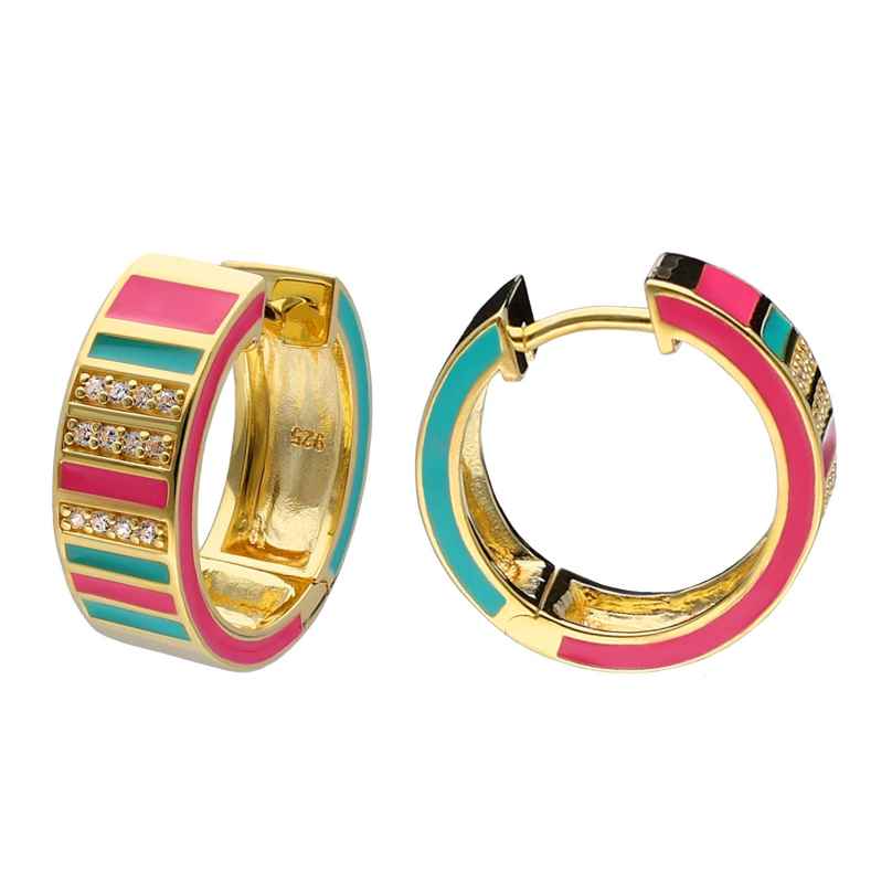 trendor 41664 Hoop Earrings 925 Silver Gold Plated and Coloured Enamel 4260769416641