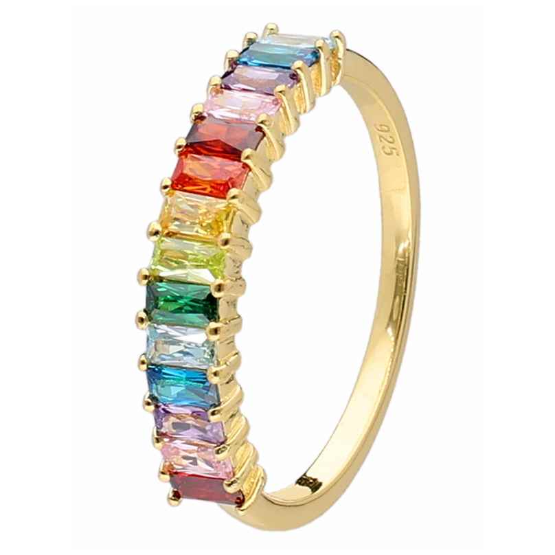 trendor 41702 Ladies' Ring Gold Plated 925 Silver Colourful Cubic Zirconia