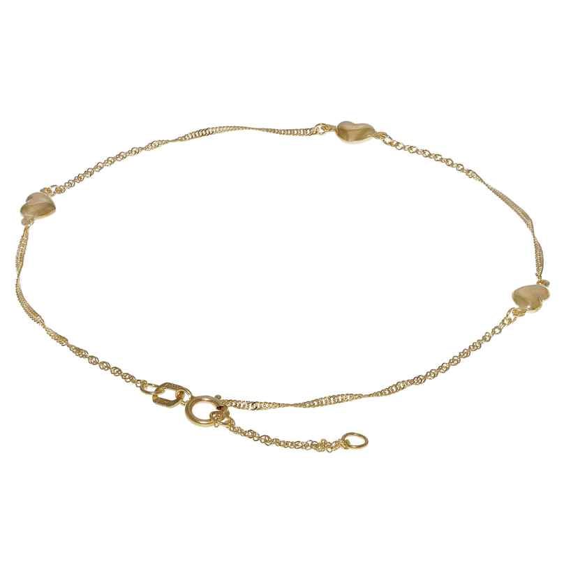 trendor 63270 Anklet 333 Gold with 3 Hearts 4260227763270