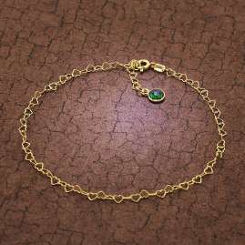 trendor 51194 Anklet Gold Plated Silver 925 with Green Quartz
