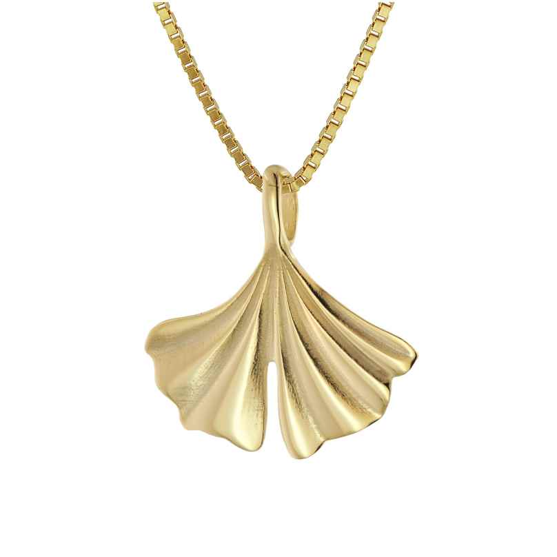 trendor 15075 Damen-Halskette mit Ginkgoblatt Gold 333/8K