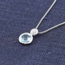 trendor 15199 Womens Pendant White Gold 333/8K Blue Topaz With Silver Necklace