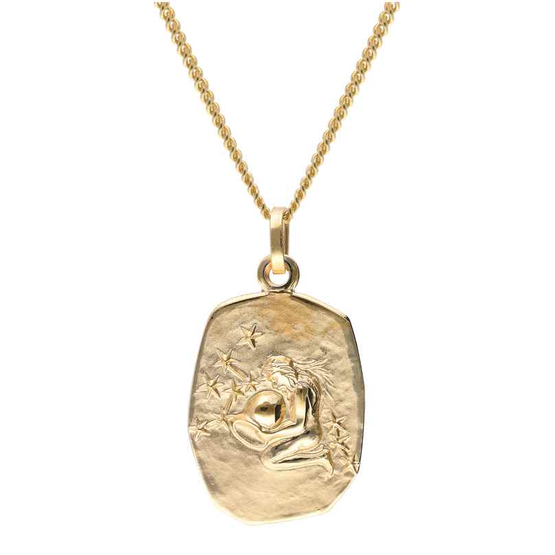 trendor 15404-02 Aquarius Zodiac Gold 333 with Gold-Plated Silver Necklace