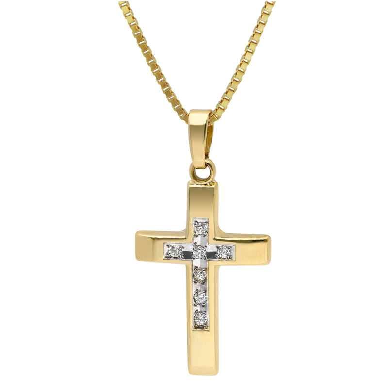 trendor 15530 Cross Gold 585 with Cubic Zirconia + Gold-Plated Silver Necklace
