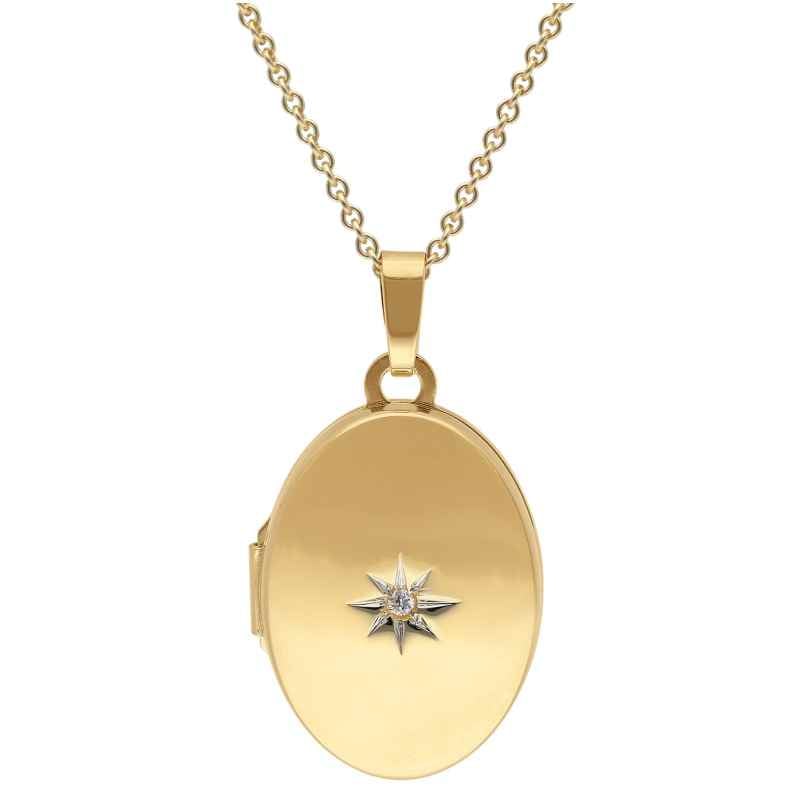 trendor 15540 Locket With Diamond Gold 585/14K On Gold-Plated Silver Chain