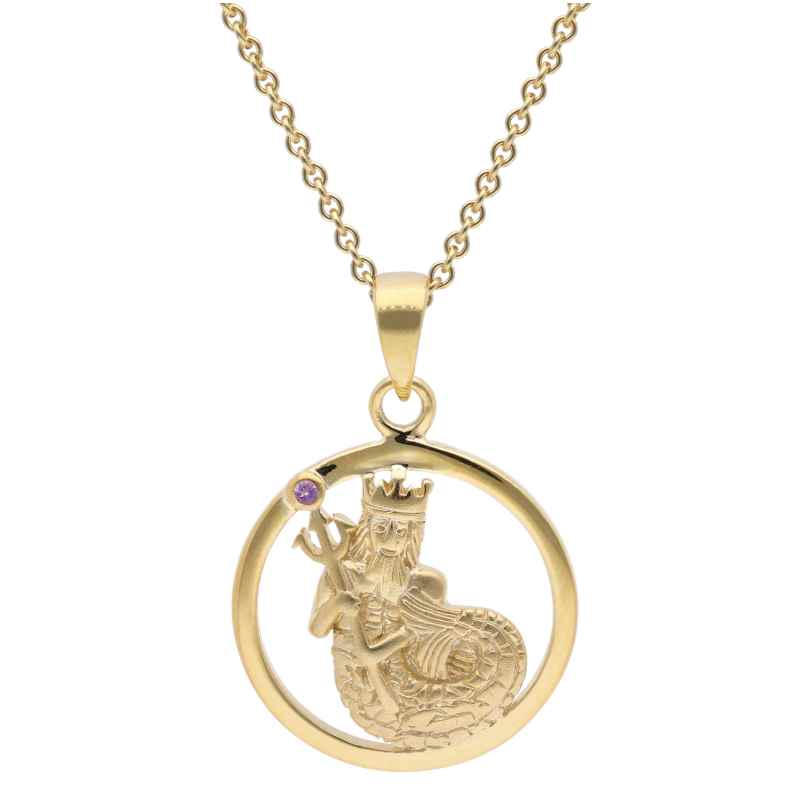 trendor 15560-02 Zodiac Aquarius 333 Gold with Amethyst + Gold-Plated Chain