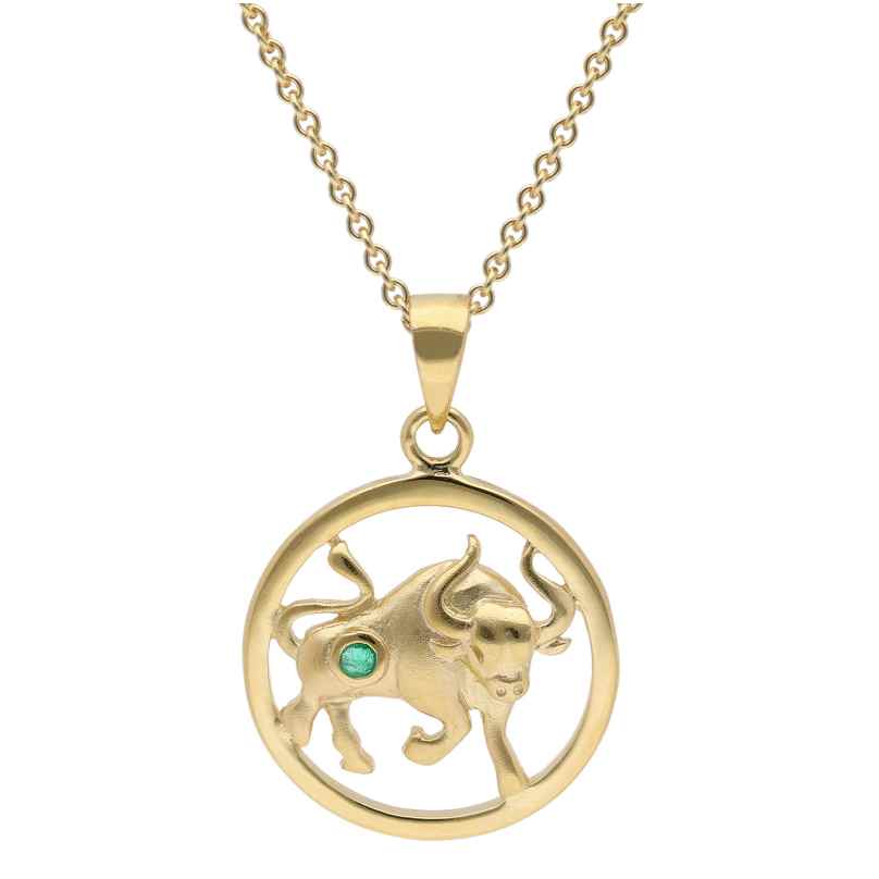 trendor 15560-05 Zodiac Taurus 333 Gold with Emerald + Gold-Plated Necklace