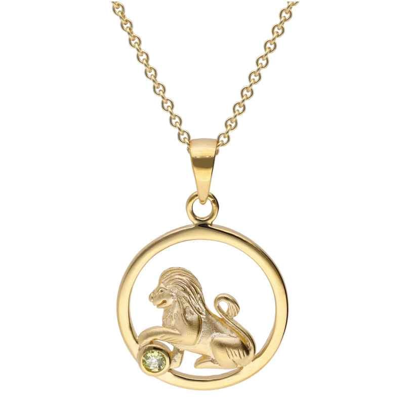 trendor 15560-08 Zodiac Leo 333 Gold with Peridot + Gold-Plated Silver Chain