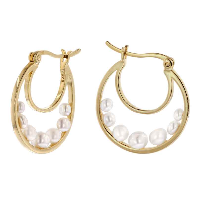 trendor 15592 Hoop Earrings with Freshwater Pearls 925 Silver Gold-Plated Ø 20 4262408155928