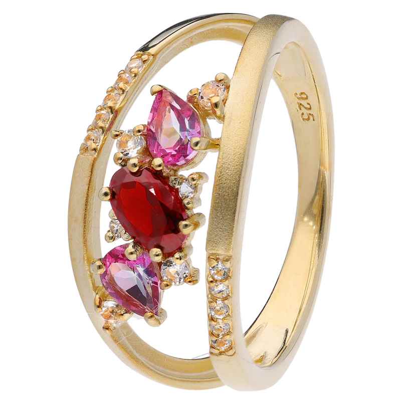 trendor 15604 Ladies' Ring with Real Gemstones 925 Silver Gold-Plated