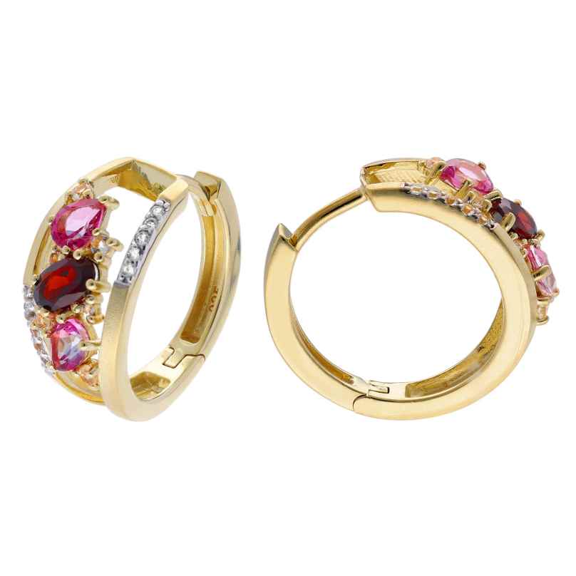 trendor 15602 Ladies' Hoop Earrings 925 Silver Gold-Plated with Coloured Gemst 4262408156024