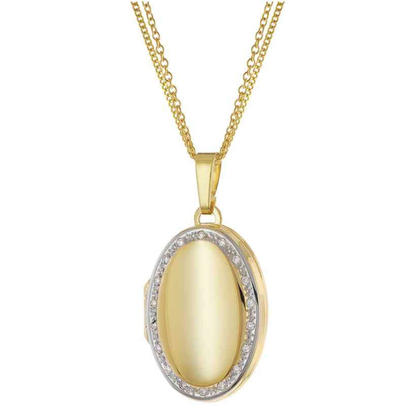 trendor 15640 Locket with Diamonds Gold 333 on a Gold-Plated Silver Necklace