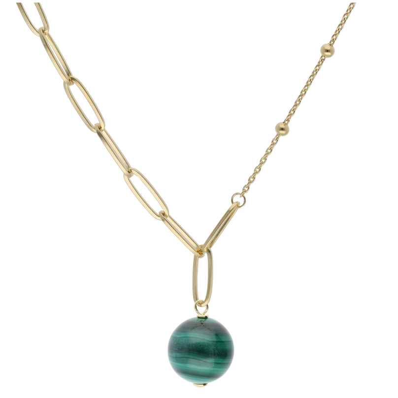 trendor 15647 Women's Necklace Gold Plated Silver 925 with Malachite Ball 4262408156475