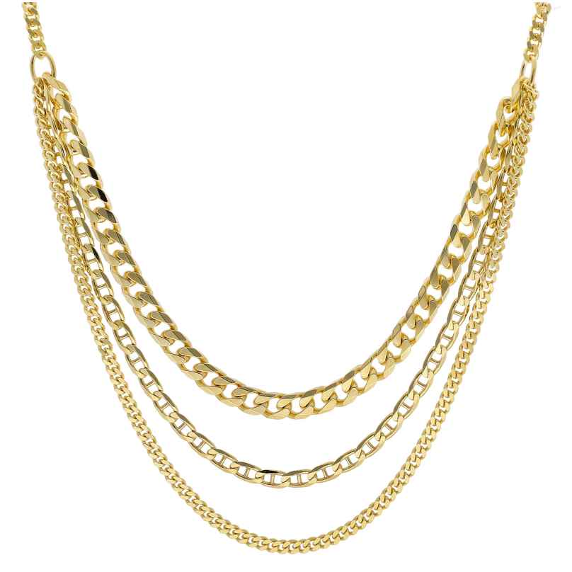 trendor 15660 Ladies' Necklace Gold Plated 925 Silver 3 Rows 4262408156604