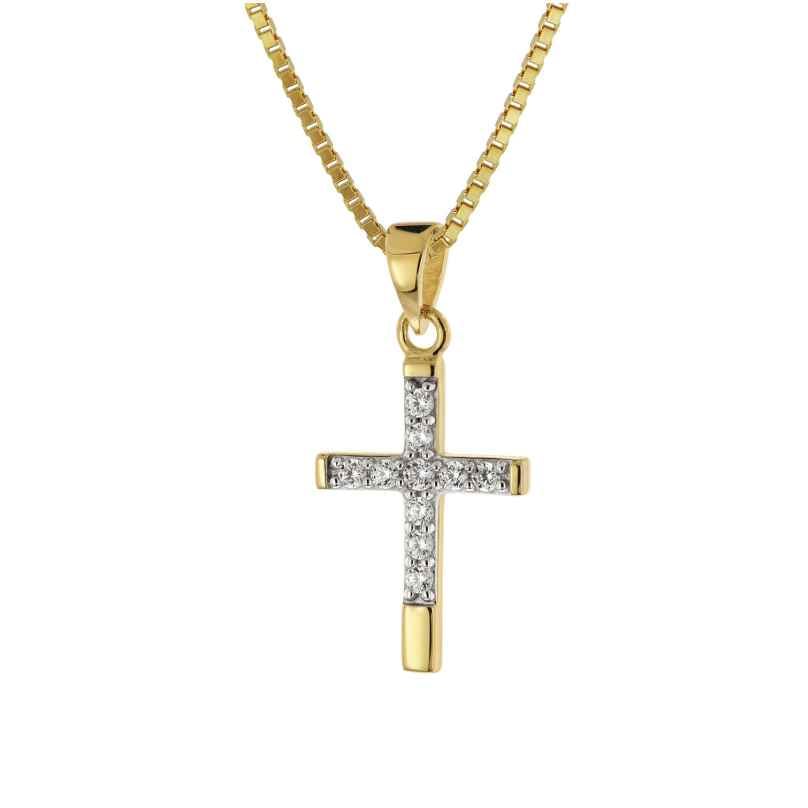 trendor 15908 Girls' Cross Pendant Gold 585 / 14K + Gold-Plated Silver Chain