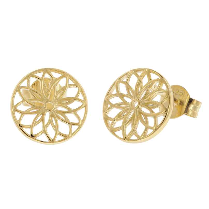 trendor 15942 Women's Earrings Flower Of Life Gold Plated 925 Silver ⌀ 10 mm 4262408159421