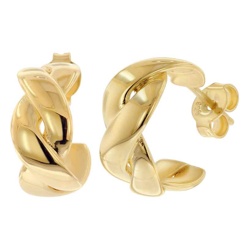 trendor 15987 Ladies' Earrings Half Hoops 925 Silver Gold-Plated ⌀ 15 mm 4262408159872