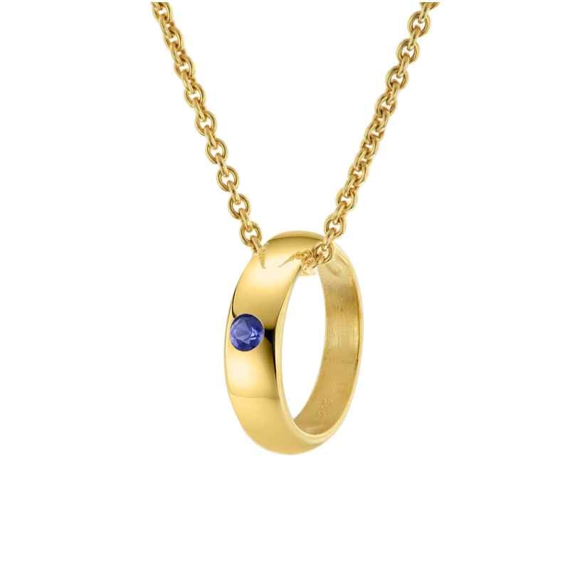trendor 68062 Baptism Ring 333 Gold With Sapphire On Gold-Plated Chain