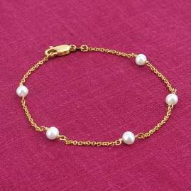 trendor 68155 Damen-Armband mit Perlen 925 Silber Vergoldet 19 cm