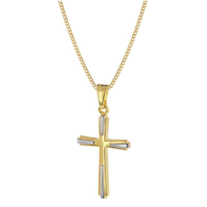 trendor 68428 Kreuz-Anhänger 333 Gold Zweifarbig mit goldplattierter Kette