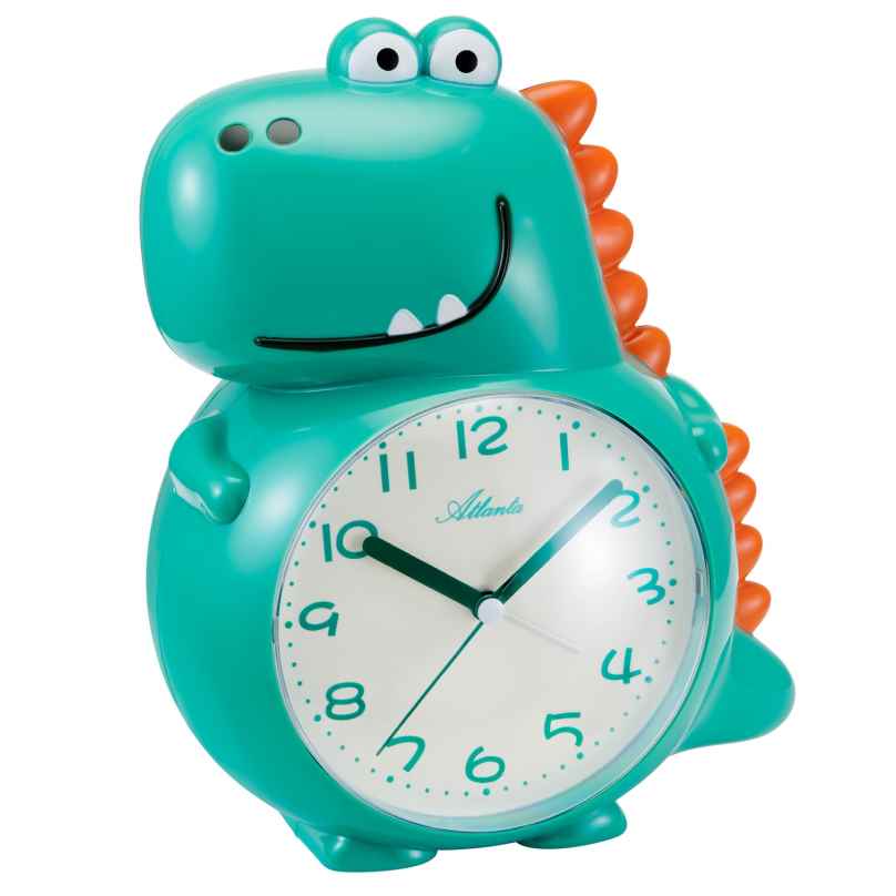 Atlanta 2167 Kinderwecker mit Leisegang Dino Grün/Orange 4026934216702