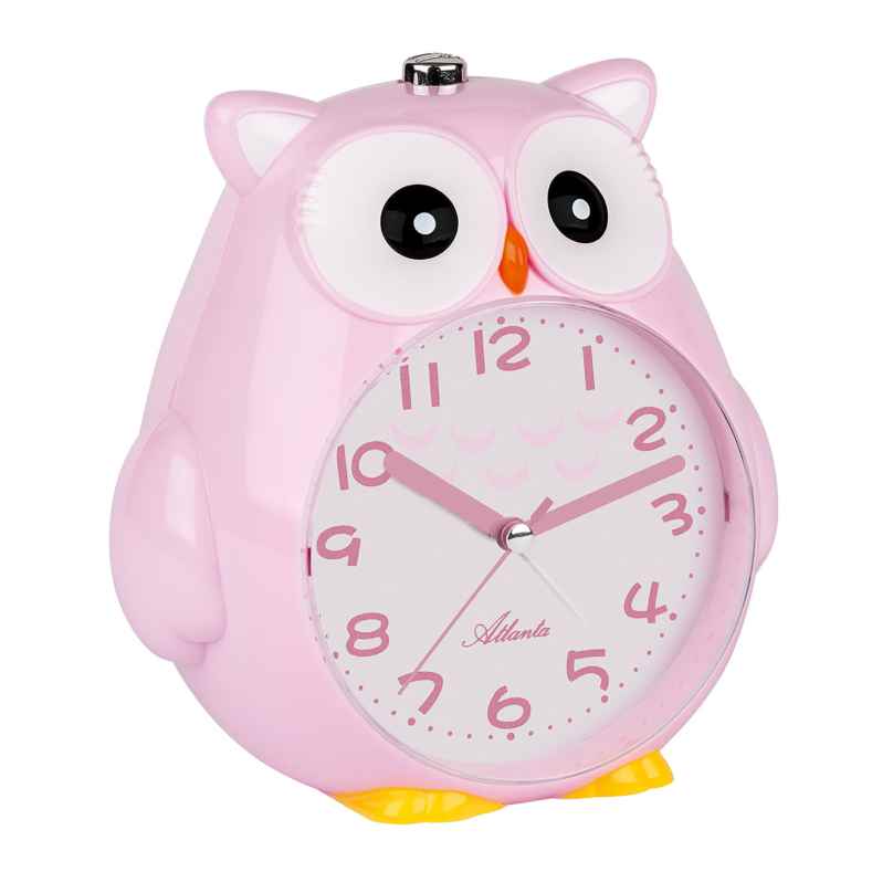 Atlanta 2160/17 Alarm Clock with Quiet Movement Owl Pink 4026934216016