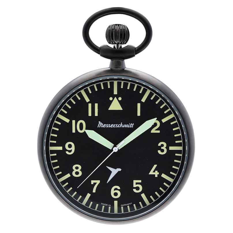 Messerschmitt ME-TAU-4 Taschenuhr mit Kette im Fliegeruhren-Stil Schwarz 4262436840322