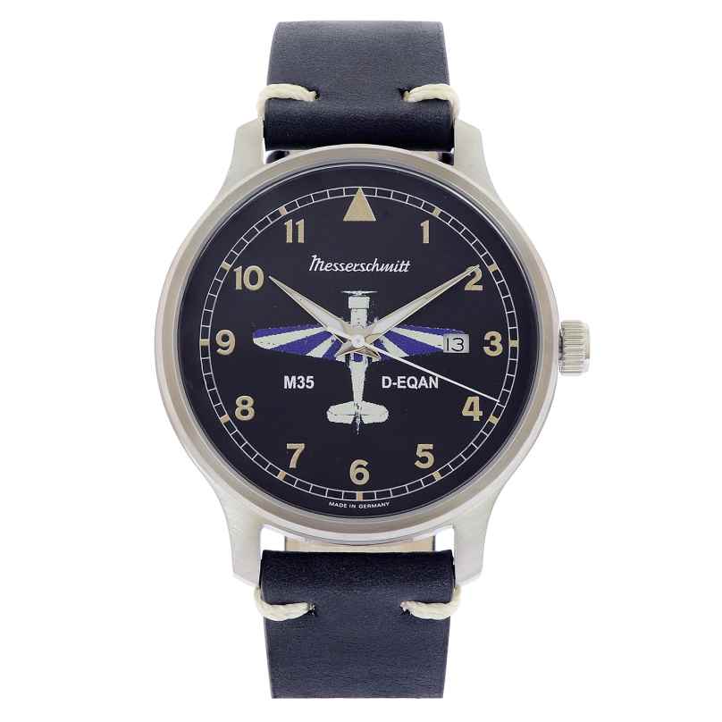 Messerschmitt M-35Q-SL Herrenuhr M35 Quarz mit Lederband Schwarz 4262436841060