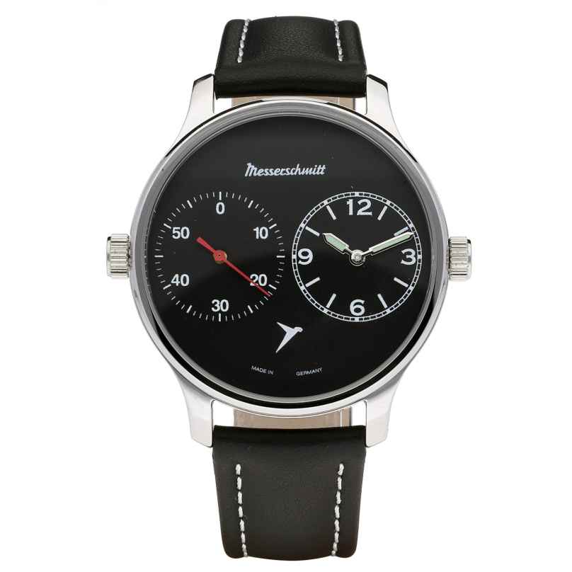 Messerschmitt ME-DUAL-SL Herren-Armbanduhr mit Lederband Schwarz 4260186266775