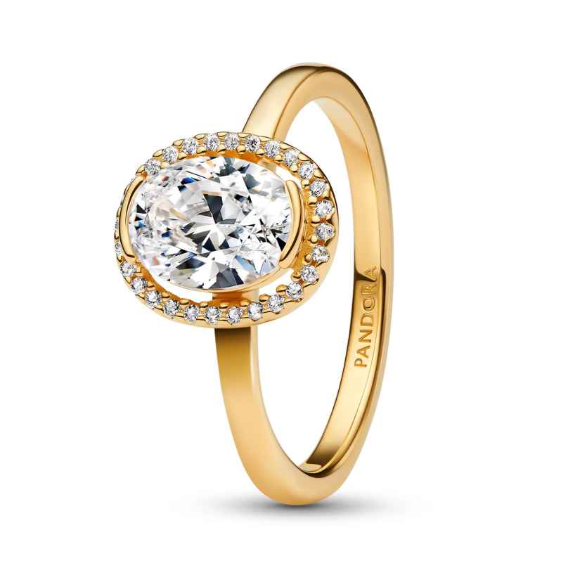 Pandora 163802C01 Ladies' Ring Oval Sparkling Halo Gold Tone