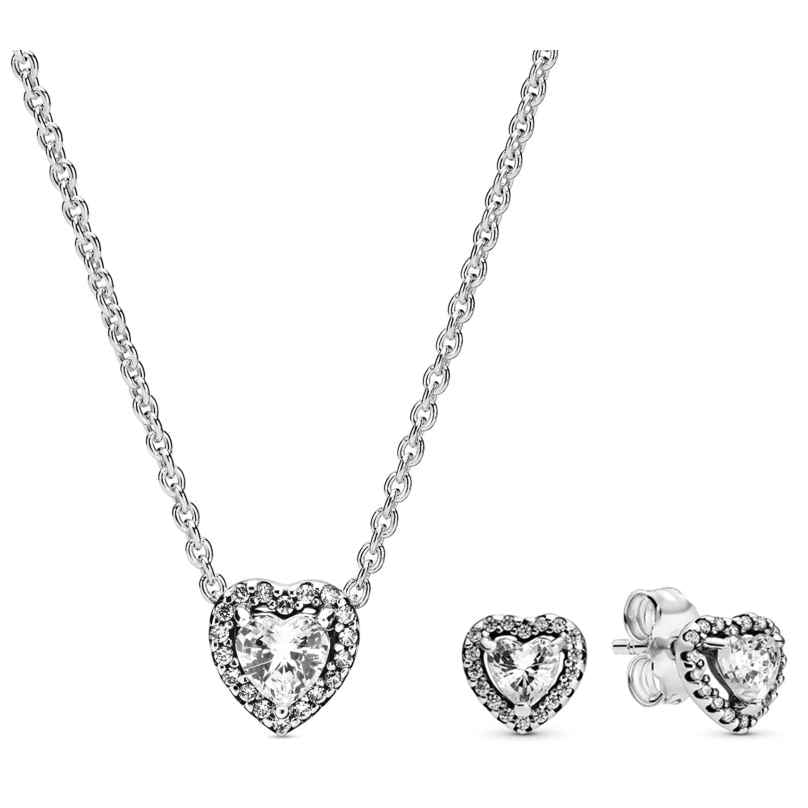 Pandora 28510 Damen-Geschenkset Halskette und Ohrringe Erhabenes Herz Weiß 4262511285109