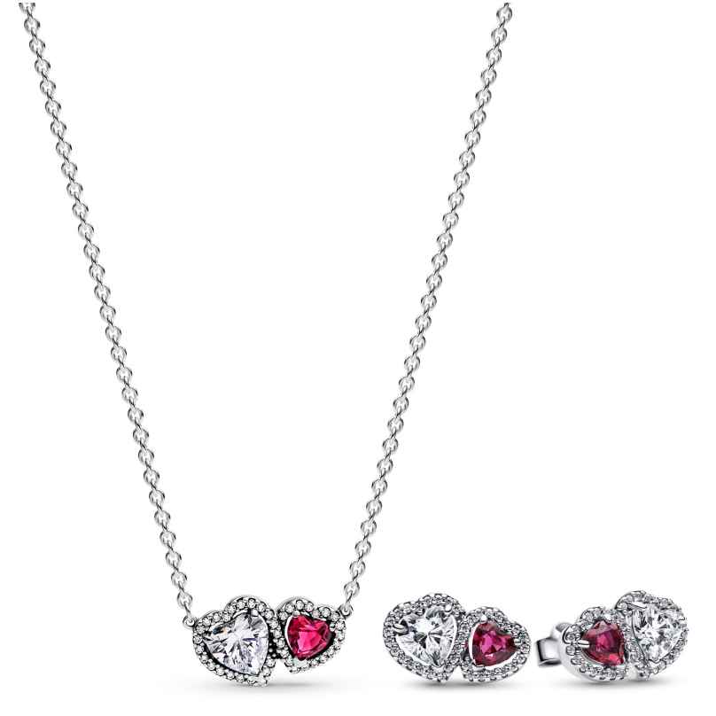 Pandora 28512 Damen-Schmuckset Halskette und Ohrringe Halo Herzen Zweifarbig 4262511285123